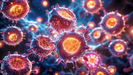 Glowing cells revealing vibrant biological structures