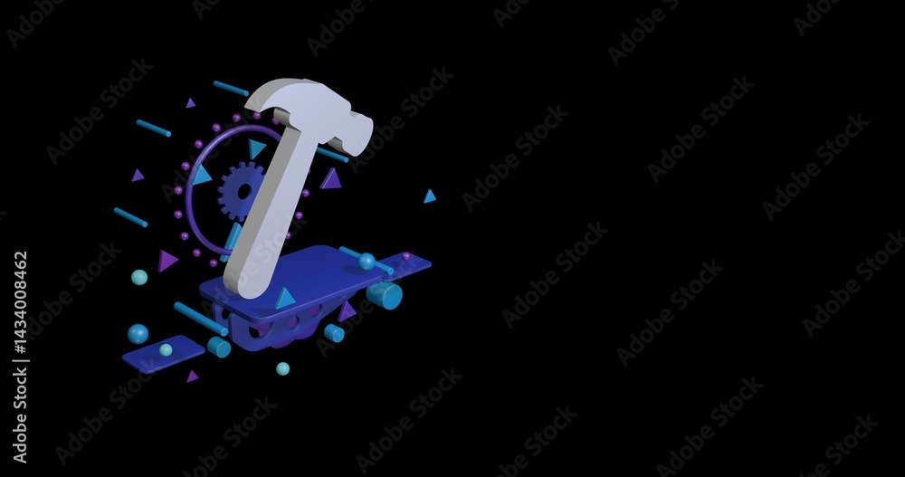 Aufkleber white hammer symbol on a pedestal of abstract geometric shapes floating in the air. abstract concept