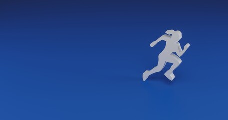 Isolated realistic white running woman symbol with shadow. Located on the right side of the scene. 3d illustration on transparent background
