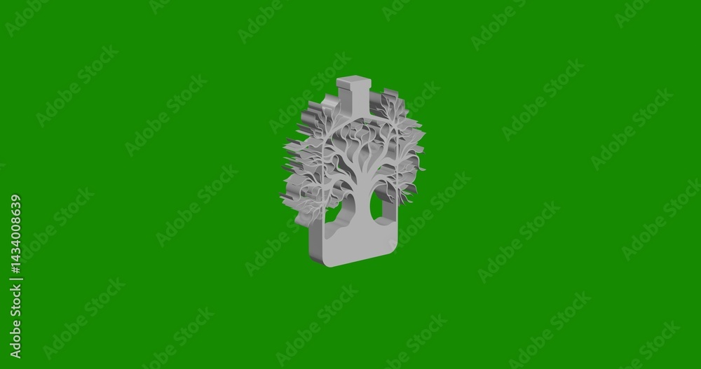 Poster isolated realistic white mystical tree in bottle symbol front view with shadow. 3d illustration on g