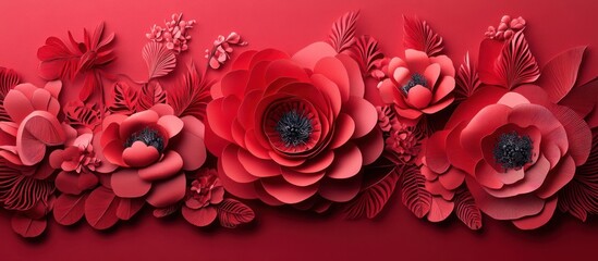 Naklejka premium Red Paper Flowers Arrangement on Red Background