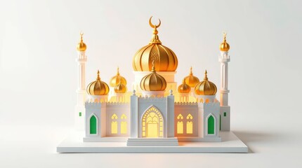 Golden Domed Building Architectural Model on White Background