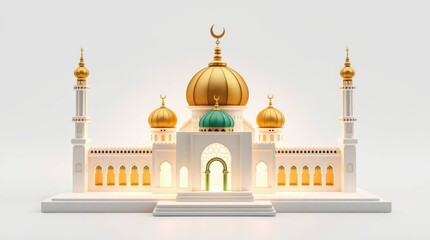 Obraz premium Illustrated Building with Domes Against White Backdrop