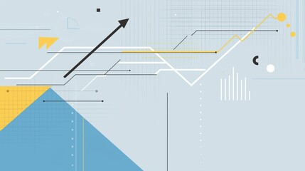 Abstract Data Analysis Growth Chart with Arrows and Minimal Elements on Blue Background
