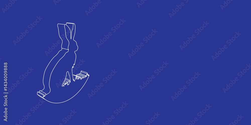 Poster the outline of a large hare symbol made of white lines on the left. 3d view of the object in perspec