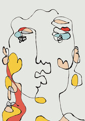 line art face woman abstract illustration 