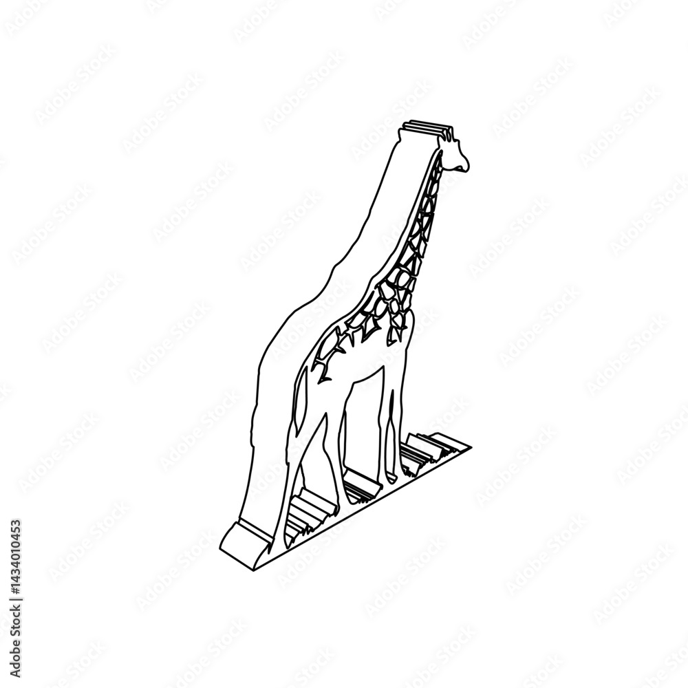 Poster the outline of a large wild giraffe symbol is made with black lines. 3d view of the object in perspe