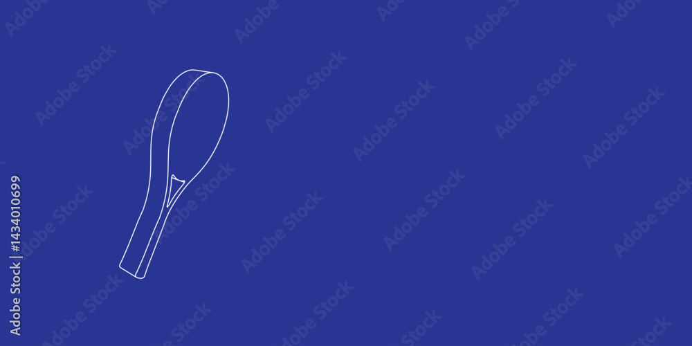 Poster the outline of a large tennis racket symbol made of white lines on the left. 3d view of the object i