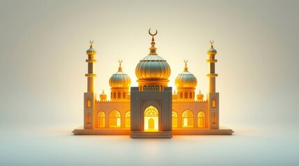 Mosque Miniature Glowing Golden Architectural Model