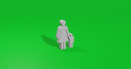 Isolated realistic white woman with child symbol front view with shadow. 3d illustration on green chroma key background