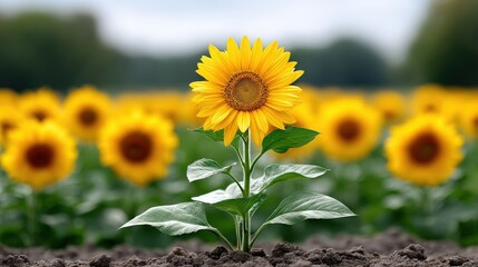 Obraz premium Sunflower growth celebration agricultural field nature green environment close-up view resilience in bloom
