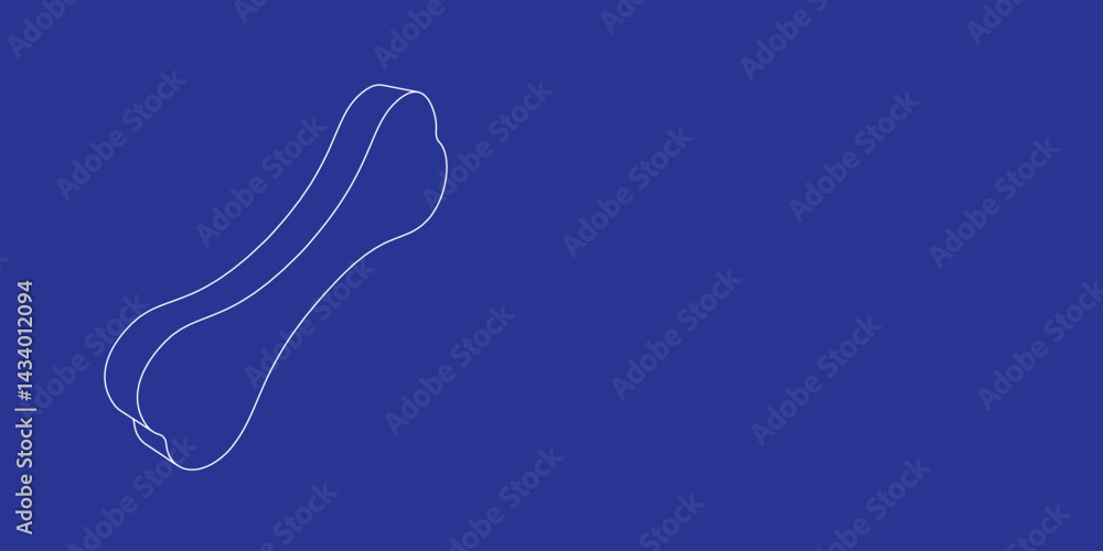 Poster the outline of a large dog bone symbol made of white lines on the left. 3d view of the object in per