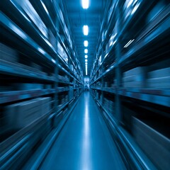the icy blue warehouse background with the sense of movement, the concept for supply chain and logistic