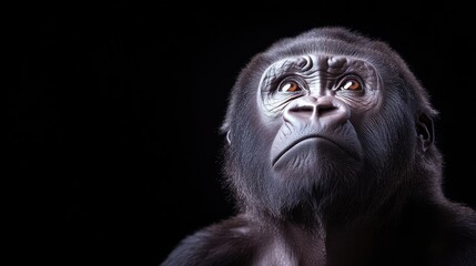 Obraz premium Close-up of gorilla, thoughtful gaze