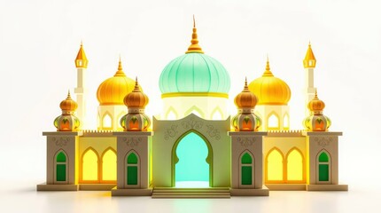 Architectural Model with Domes and Archway on White Background