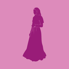 vector silhouette of a woman in a beautiful dress and wearing hijab at a party