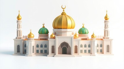 Mosque Architecture with Golden Dome on White Background
