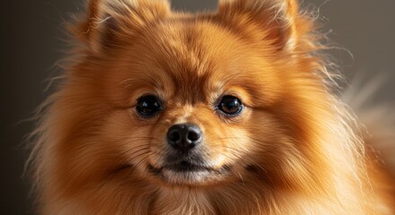 Obraz premium Captivating Portrait of a Pomeranian Puppy with Expressive Gaze and Luxuriant Fur