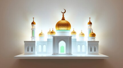 Glowing Mosque Model Decorative Piece with Golden Dome
