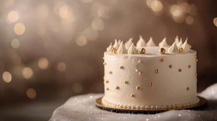 chocolate cake with candle , An elegant white cake adorned with minimalist gold decorations, standing alone in a softly lit environment,