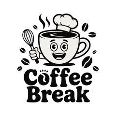 Coffee Time Cute Cup Character Vector | Coffee Lover Funny Logo  Coffee Break Cartoon Design  Cafe, Barista, Beverage Icon for Stickers, T-Shirts, Branding, and Menus