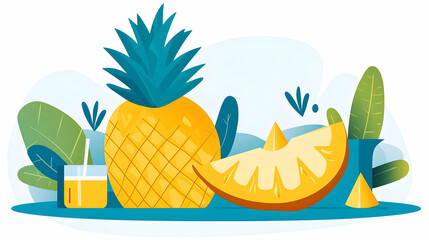 Colorful Pineapple Illustration with Juice