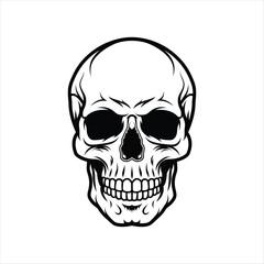 human skull with black eyes