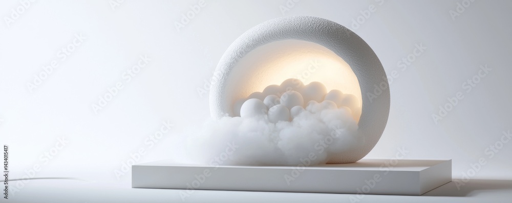 Poster a modern abstract design featuring a luminous cloud inside a circular frame.