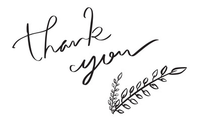 Thank you text font calligraphy hand written lettering script black color leaf plant flower blossom line element thank you gratitude greeting business grateful thank you happy welcome love thank you