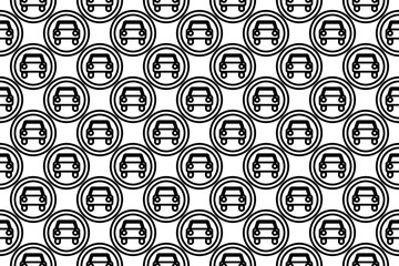 Seamless pattern completely filled with outlines of no car signs. Elements are evenly spaced. Illustration on transparent background