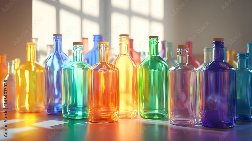 Poster a charming row of colorful bottles in different shades and sizes creating an eye-catching decorative