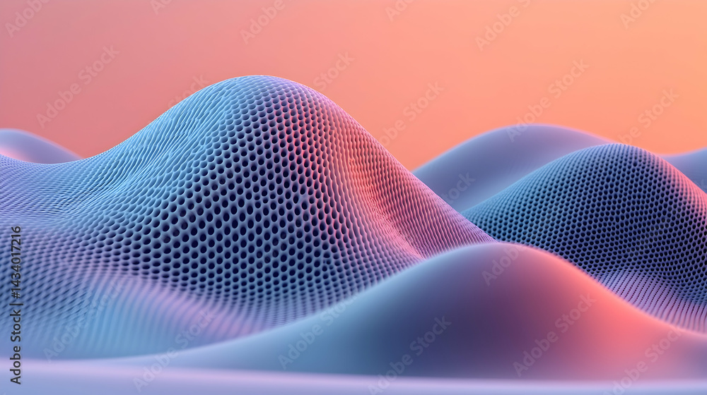 Poster abstract colorful wave pattern with dots in purple pink and orange gradient