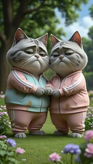 cat in the park love momet