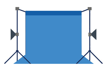 Studio setup illustration featuring a blue backdrop and lighting equipment for photography