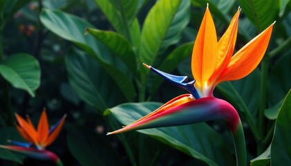 Obraz premium Vibrant exotic blooms, lush green foliage, continuous print , floral seamless background, floral background