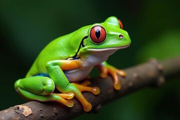 Green tree frog perched on white, vibrant detail, science, frog, vibrant