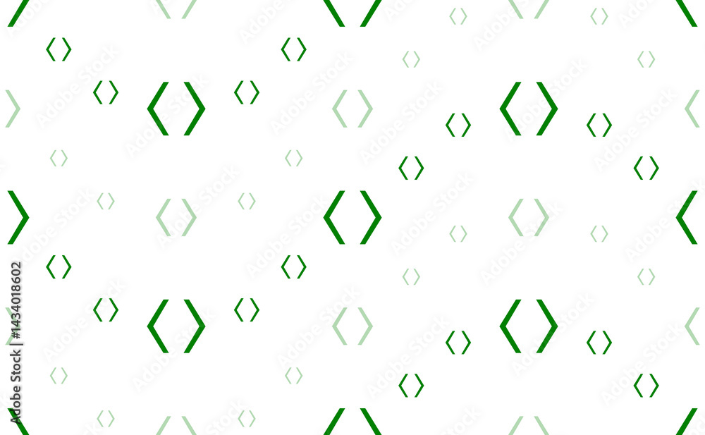 Poster seamless pattern of large and small green angle brackets symbols. the elements are arranged in a wav