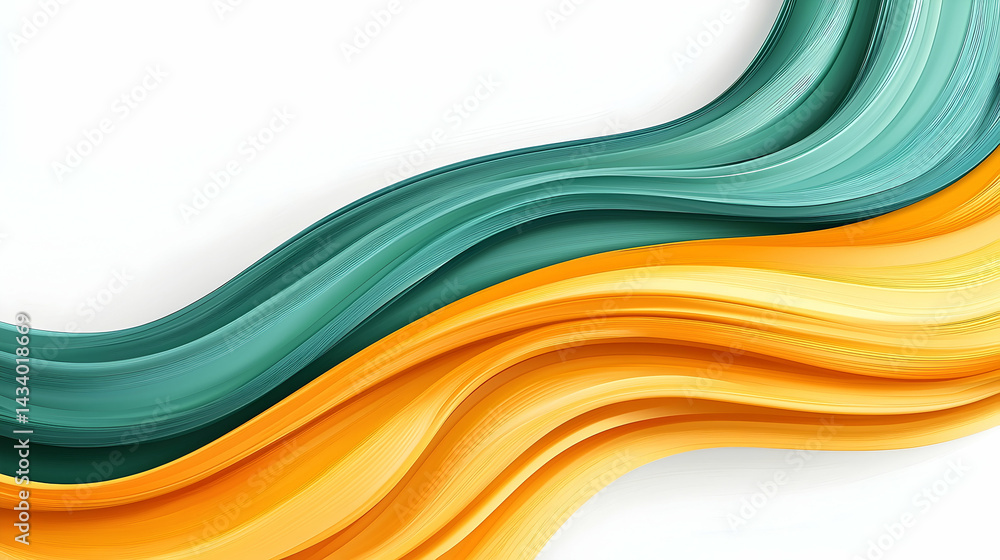 Poster abstract dynamic background with teal and gold waves