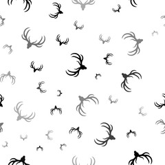 Seamless vector pattern with deer horns symbols, creating a creative monochrome background with rotated elements. Illustration on transparent background