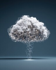 Digital cloud concept art with network connections and data flow on a dark background for technology future innovation and internet connectivity in a modern style