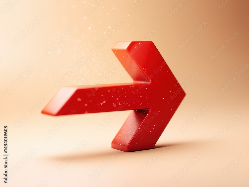 Poster directional red arrow on a beige background with a soft glow and bokeh effect indicating movement fo