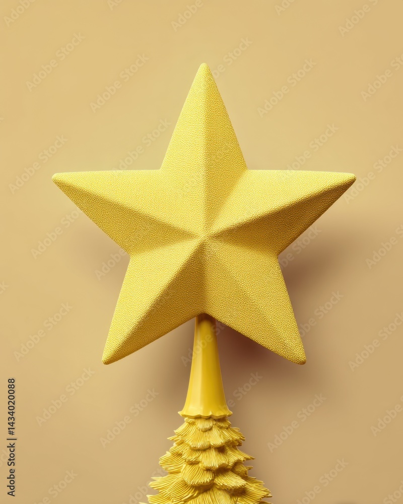 Poster festive yellow star atop a miniature christmas tree casting a soft shadow against a muted background