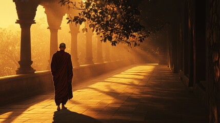 Fototapeta premium Discover Inner Peace: Meditation and Mindfulness at Sunrise in a Sacred Temple