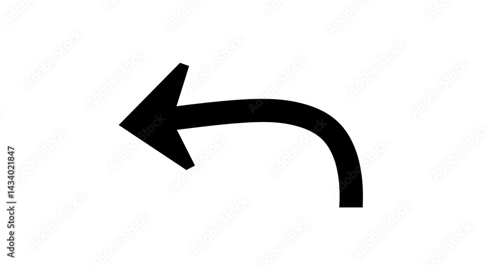 Aufkleber a black curved arrow pointing left on a black background simple and minimalist design element graphi