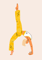 Woman doing yoga asana wearing workout clothes. Exercises for strength, balance, and mindfulness.The concept of yoga,meditation,sports,healthy lifestyle. Illustration for apps, banners, leafout
