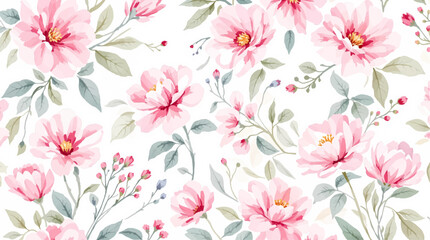 Seamless pattern with pink flower watercolor
