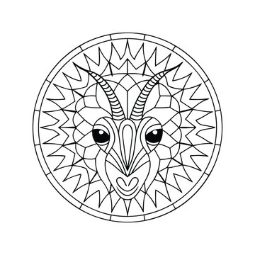 recommend clip art: Artistic goat head mandala style detailed line art for coloring page and creative design projects