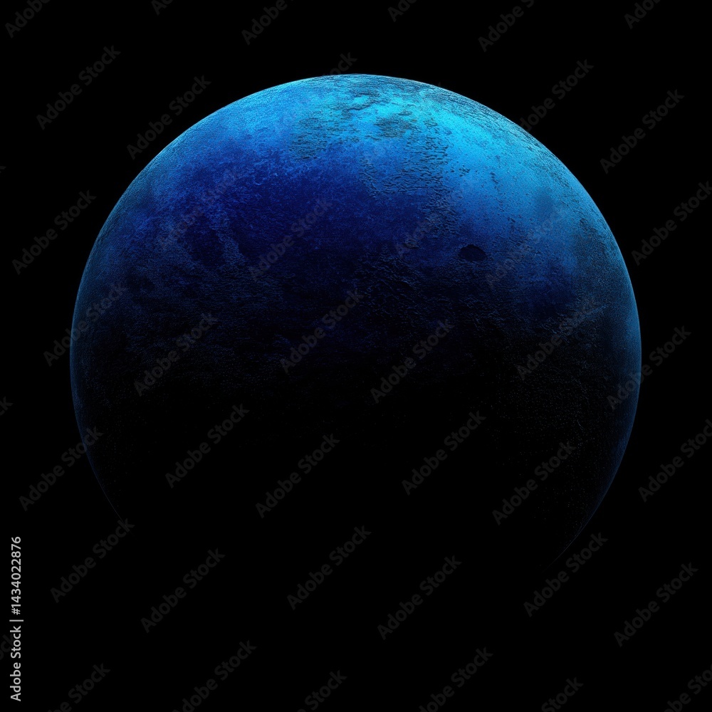 Poster ethereal blue planet with textured surface against a black backdrop creates a sense of cosmic wonder