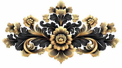 Ornate floral design in gold and black, a decorative element.