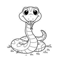 Fototapeta premium Cartoon snake smiling in a grassy environment 